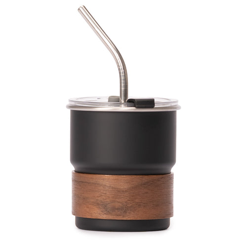 Vaso Térmico metálico "CAMP" 300cc. con Bombilla y Grip de Madera.
