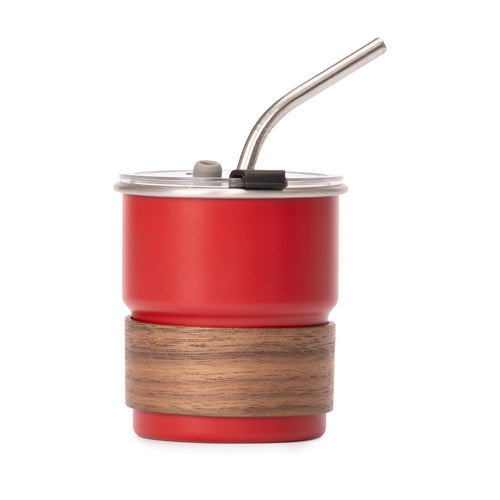 Vaso Térmico metálico "CAMP" 300cc. con Bombilla y Grip de Madera.