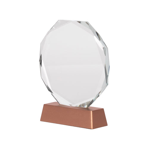 Trofeo Galvano de Cristal "RUNE" con base encobrizada.