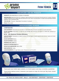 CAJA de 50 mascarillas de 3 capas No-médica / B.F.E. 90%