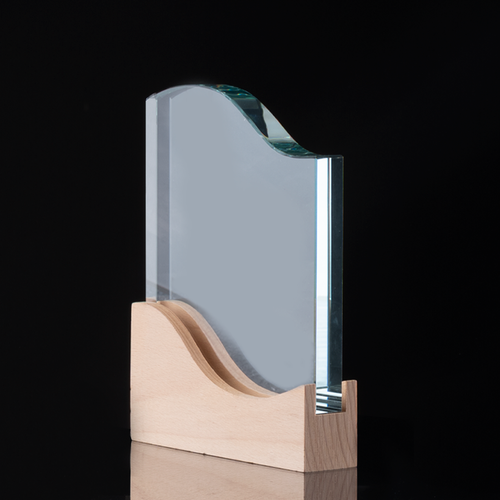 Trofeo Galvano de Madera y Cristal "Curve"