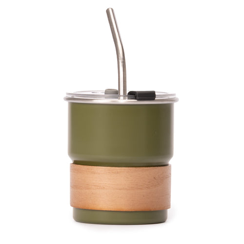 Vaso Térmico metálico "CAMP" 300cc. con Bombilla y Grip de Madera.