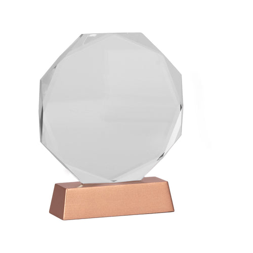 Trofeo Galvano de Cristal "RUNE" con base encobrizada.
