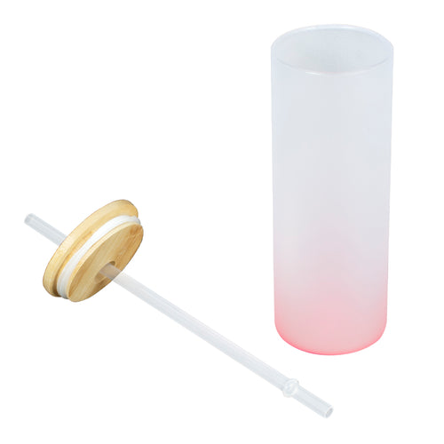 Botella Vidrio Borosilicato Sublimación, tapa Bamboo 500cc