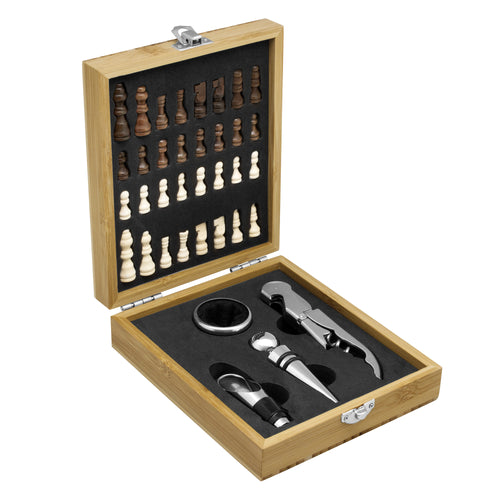 Set de vino con juego de ajedrez "CHESSY" color Madera